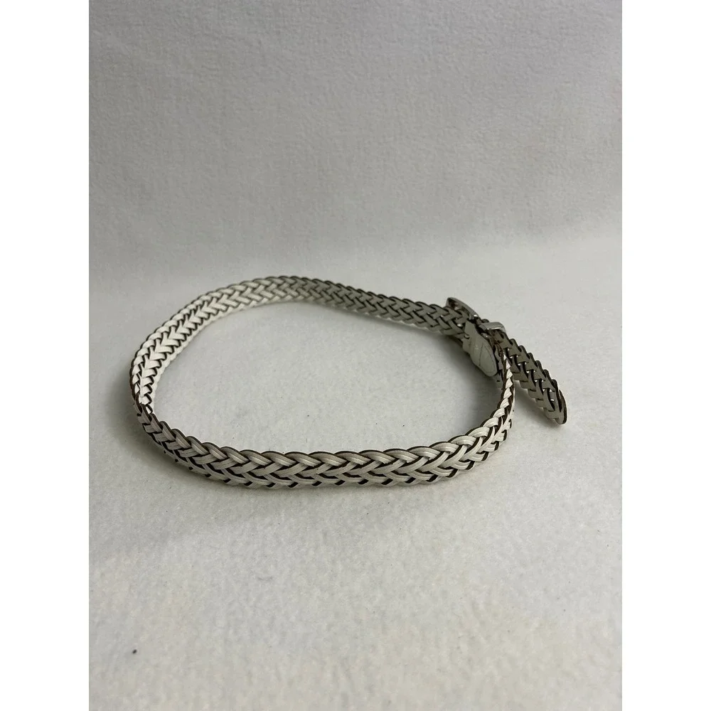 Boho Coastal Nautical Womens SM White Braided Woven Leather Slim Belt